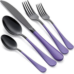 20-Piece Black and Purple Silverware Set 18/0 Stainless Steel Silverware Set Lake Blue Handle Cutlery Set Service for 4 Dinner Knives Forks Spoons Set Flatware Set Finish Dishwasher Safe