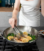 18/10 Stainless Steel Kitchen Utensils Set - 15” All Metal Cooking Tools, 11PCS - 2 Tongs, Fork, Solid Spoon, Slotted Spoon, Spatula, Soup Ladle, Skimmer, Slotted Spatula, Spaghetti Spoon, Large Spoon