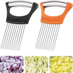 2PCs Stainless Steel Onion Slicer Holder, Onion Cutter Holder for Slicing of Onions,Tomatoes,Avocados,Eggs and Other Vegetables,KItchen Utensils (Orange & Black)