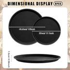 Zopeal 8 Pieces Black Round Restaurant Serving Tray, Plastic Non Slip Surface Food Meals Server Tray with Raised Edges for Home, Kitchen, Restaurant, Cafeteria, Bar (11",16")