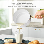 Ceramic Cookware Set, VONIKI 16 Pcs Pots and Pans Set Non Stick, Kitchen Cookware Sets with Cooking Utensils Set, Non Toxic Cookware Set White Gold Pan Set for Cooking Pot Oven & Dishwasher Safe, Gift