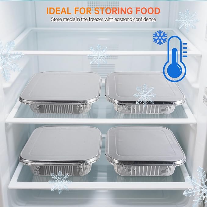 8x8 Aluminum Pans with Lids - 10 Pack Disposable Baking Pans, Heavy Duty Tin Foil Pans with Lids for Cake Baking, Cooking, Heating, Storing, Prepping Food