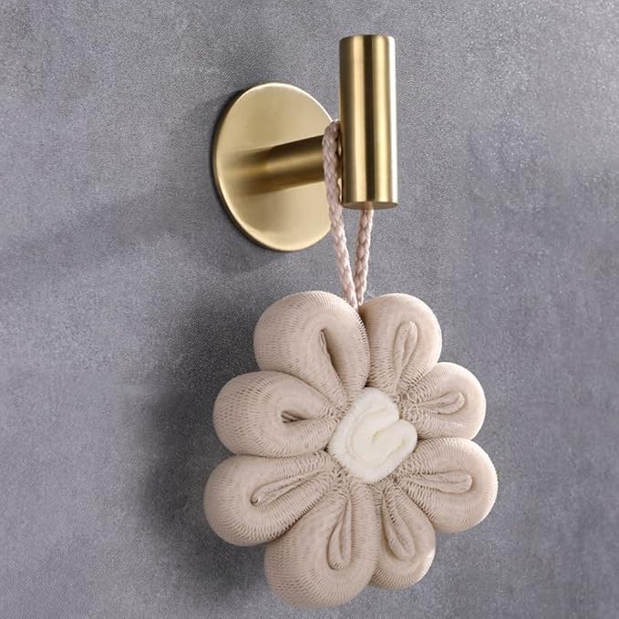 Adhesive Hooks 304 Stainless Steel Robe Hook Holder Heavy Coat Hook for Bathroom Kitchen Livingroom Garage Hotel Brushed Finish 2pcs (Brushed Gold)