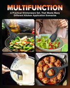 Silicone Cooking Spoons, Great for Scooping Sides and Serving Hearty Stews, BPA-Free Matte Silicone, Wooden Handle Serving Spoon for Nonstick Cooking Surfaces (Grey)