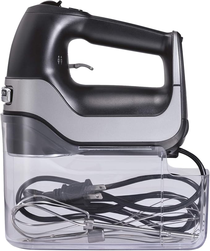 Hamilton Beach Professional 5-Speed Electric Hand Mixer with High-Performance DC Motor, Slow Start, Snap-On Storage Case, Stainless Steel Beaters & Whisk, Black (62651)