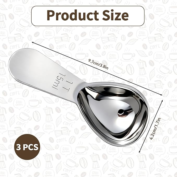 3PCS Tablespoon Measuring Spoon Stainless Steel, Metal Coffee Measuring Spoon Coffee Bean Scoop Short Handle Tablespoon Scoop for Powder Milk Tea Sugar Juice Olive Oil Kitchen Gifts, 15 ml Silver