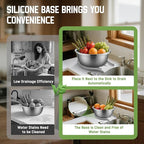 304 Stainless Steel Colander with Self-Draining Base, Goldusk 5QT Food-Grade Silicone Base Large Colander Strainer for Kitchen Pasta Strainer Washing Bowl for Pasta Rice Fruits Vegetables