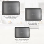 PERLLI Non-Stick 3-Piece Baking Pan Set, BPA-Free Gray Carbon Steel Bakeware Set, Stackable Kitchen Oven Set, Cookie Sheet, Baking Tray, Baking Sheet Set, Oven Safe (446°F)