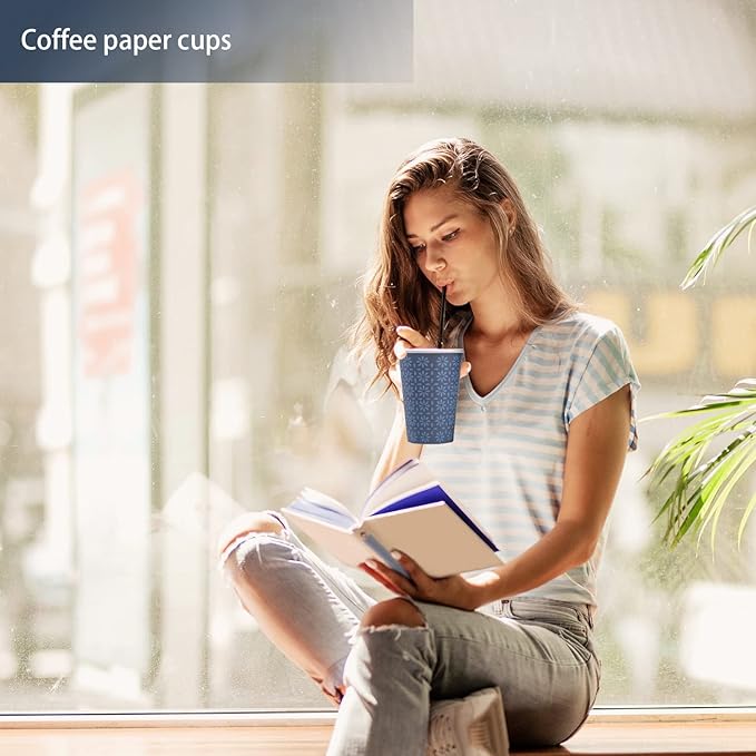 240 Pack 12 oz Disposable Paper Cups, Hot/Cold Beverage Paper Drinking Cups, Navy Floral Paper Coffee Cups 12 oz for Home-use, Office, Restaurant and Events
