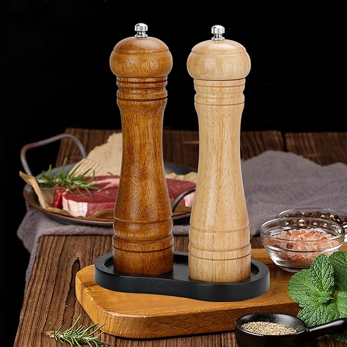Black Salt and Pepper Mill Tray, Pepper Grinder Wood Rest, Work Surface and Dining Table Protector (Pepper mill not included)
