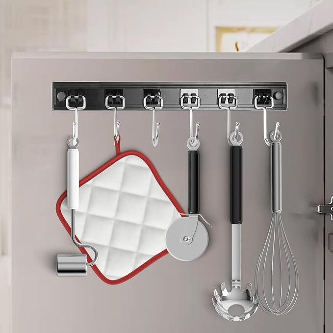 2pcs Utensil Racks with 6 Hooks 11 Inch Mug Holder Under Cabinet Kitchen Utensil Holders Multifunctional (11 inch)