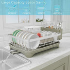 Dish Drying Rack - 304 Stainless Steel Dish Rack, Adjustable Spout Auto-Draining Dish Drainers for Kitchen Counter, Large Capacity for Bowls, Cups, Dish Drainer with Drainboard Grey