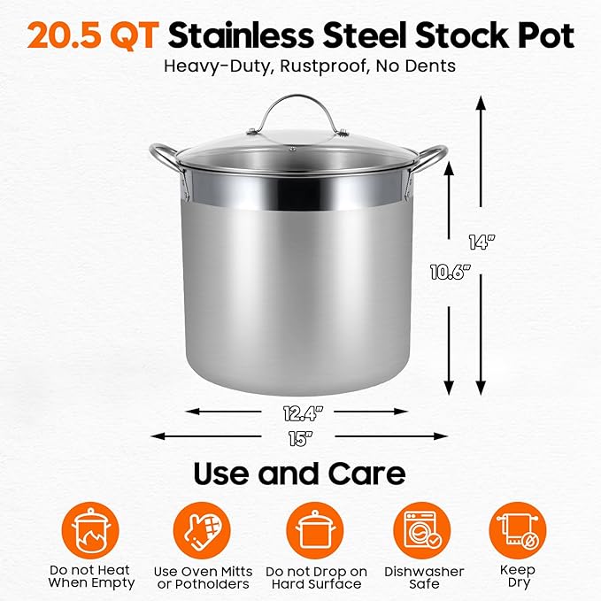Stainless Steel Canning Pot with Rack and Lid, Large Water Bath Canner, Full Home Canning Supplies Starter Kit (20.5 Quarts, Black)