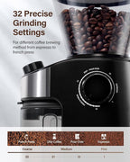 SHARDOR Burr Coffee Grinder 3.0, 32 Grind Settings for Espresso, Pour Over, Drip, and French Press, Adjustable Timer, Easy-Clean Chamber for Home Brewing