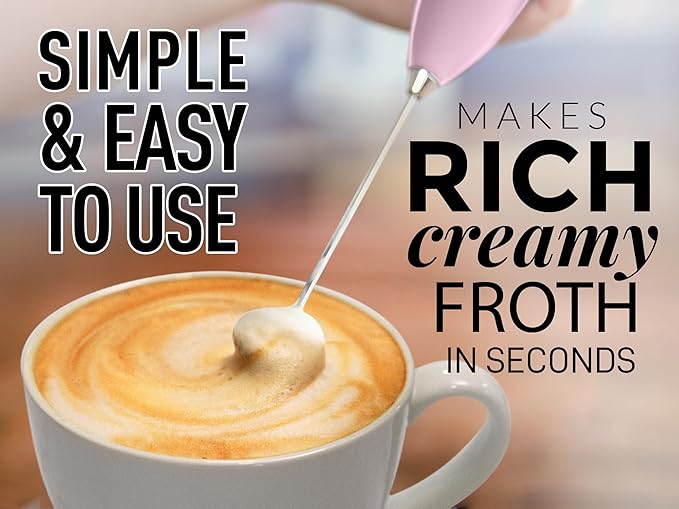 Zulay Powerful Milk Frother for Coffee with Upgraded Titanium Motor - Handheld Electric Whisk, Milk Foamer, Mini Mixer & Coffee Blender for Frappe, Latte, Matcha, No Stand - Pink