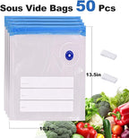 Sous Vide Bags, 50 PCS 10"X13.5" Reusable Vacuum Seal Bags for Food,Vacuum Zipper Sealer Bag with Sealing Clips,Sous Vide Cooking,Freezer Safe,Microwave Heating and Food Storage