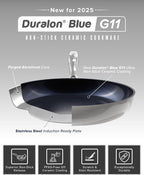 Nuwave Healthy G11-Pots and Pans Set Non Stick, 9H Near-Diamond Hardness Scratch-Resistant, Works on All Stovetops, PFAS Free, with Frying Pans, Saucepans & Glass Lids, Stay-Cool Handles, Cool Gray