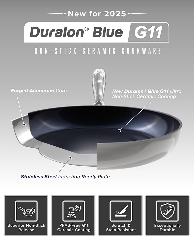 Nuwave Healthy G11-Pots and Pans Set Non Stick, 9H Near-Diamond Hardness Scratch-Resistant, Works on All Stovetops, PFAS Free, with Frying Pans, Saucepans & Glass Lids, Stay-Cool Handles, Cool Gray