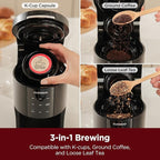 CUCKOO Single Serve Coffee Maker for K-Cup Ground Beans & Loose-Leaf Tea, Versatile 3-in-1 Pod Coffee Maker, Small Single Cup Machine with 5 Sizes and Auto-Clean Mode (CCM-AK011B)