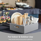 Wood Utensil Holder for Party, 6-Compartment Paper Plate Organizer with Handles, Wooden Silverware Caddy for Picnic, Camping, BBQ, Buffet, and Kitchen Countertop Organization, Gray