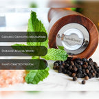 Wooden Salt and Pepper Grinder Set - Premium Acacia Wood Grinders with Adjustable Ceramic Grinding Mechanism - 8 inch Refillable Salt and Pepper Mills