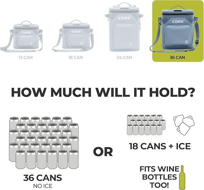 CORE Magnetic Leak Proof Soft Cooler with Waterproof Zipper | Insulated Bag Portable Ice Chest Box | Best Soft Cooler for Food & Beverages for Tailgating, Car Camping, Travel, and Family Beach Picnics