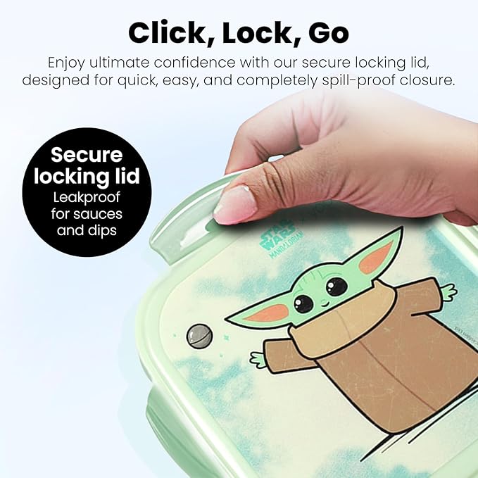 Yoobi Star Wars X 2-Pack Grogu Bento Boxes & Ice Packs for Kids & Tweens – 3 Compartment Lunch Box, Dishwasher & Microwave Safe – BPA & PVC Free, Leakproof – 2 Boxes