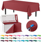 Exquisite Party Solids 54 Inch X 300 Feet Burgundy Plastic Table Cover Roll in A Cut - to - Size Box with Convenient Slide Cutter. Cuts Up to 36 Rectangle 8 Feet Plastic Disposable Tablecloths