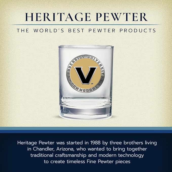 Heritage Pewter Vanderbilt Double Old Fashion | Double Rocks Glass 14 OZ for Liquor | Expertly Crafted Pewter Glass