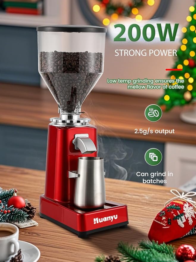 Huanyu Coffee Grinder Electric Adjustable Flat Burr Mill with 19 Precise Grind Setting 35OZ 36Cups Coffee Bean Grinding Machine Upgrade Automatic Point-action for Espresso French Press Red
