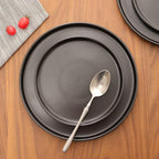 Stone Lain Coupe - Celina Stoneware Round Dinner Plates Set, 4-Piece, Black Matte