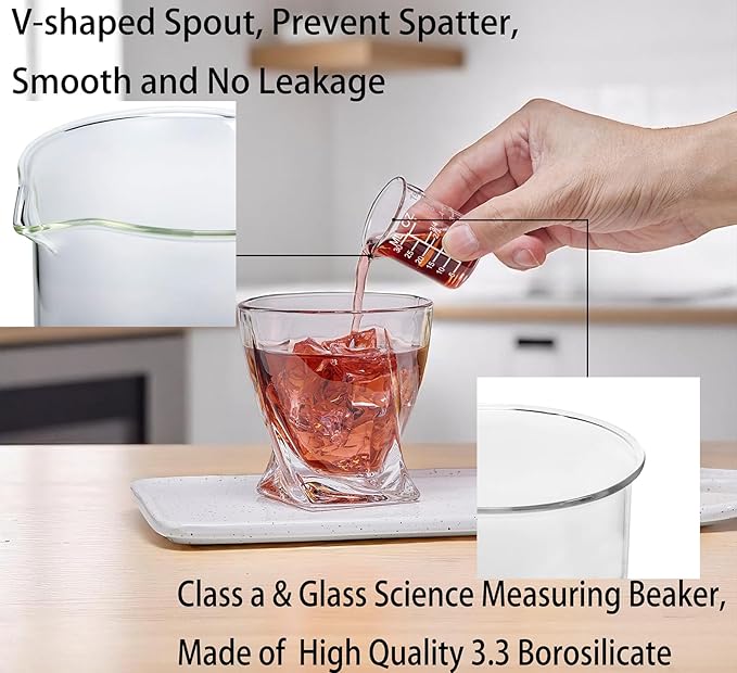 Ackers Etching Scale Measuring Glass V-Shaped Spout Made of High Borosilicate Glass Measuring for Kitchen or Restaurant, Easy to Read,30ML (1 Oz) 丨(2 Pack)