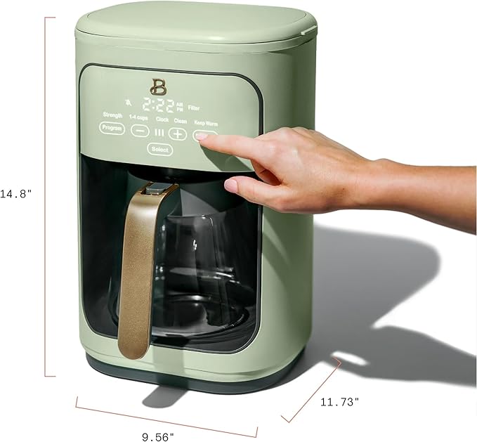 Beautiful by Drew Barrymore 14 Cup Programmable Drip Coffee Maker, Touch-Activated Display, Fast 14-Min Brew, Bold Strength, Keep Warm 4hrs (Green)