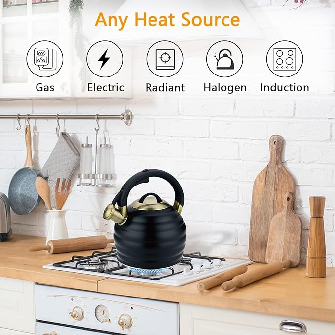 Tea Kettle for Stove Top Whistling Teapot, 3.2Q Tea Pot Stainless Steel Teakettle with Heat Proof Ergonomic Handle