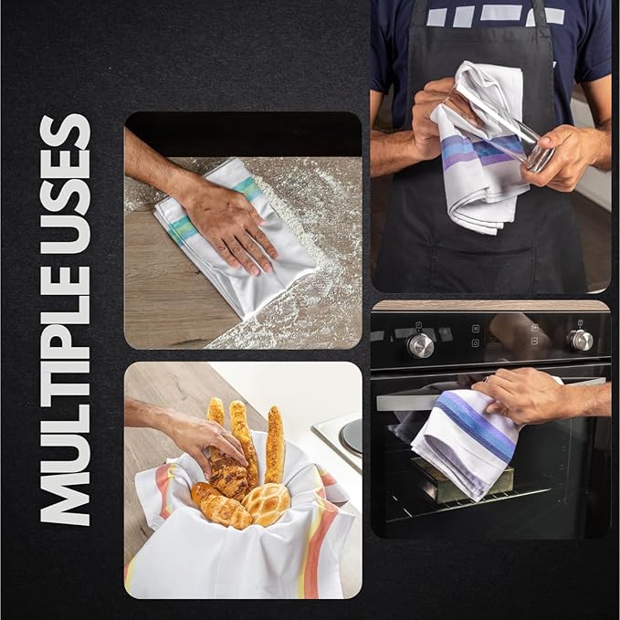 Premium Kitchen Towel (28”x20”, 6 Pack) 100% Cotton Dish Towels Cloths Large Hand Towels Tea Towels for Kitchen with Hanging Loop, Reusable Cleaning Cloths, Fast Dry Lint Free Linen | Assorted Colors