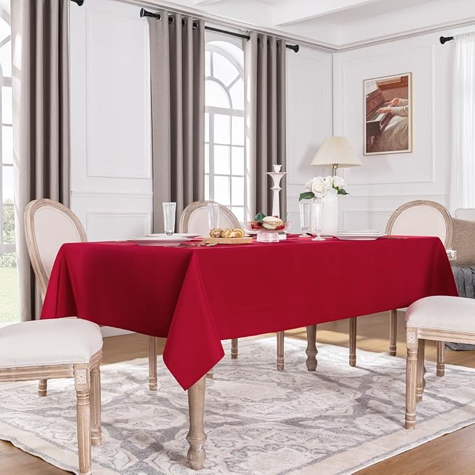 Softalker Rectangle Tablecloth, Waterproof & Stain Resistant Table Cloths Wrinkle Free Fabric Washable 210GSM Polyester Table Cover for Dining/Party/Outdoor - 60 x 102 inch,Red