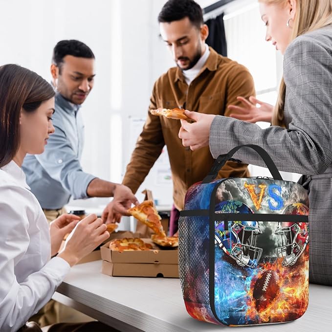 American Football Lunch Bag for Boys Girls Insulated Football Lunch Box for Kids Teen Adult Reusable Kids Lunch Bag for School Work Office Travel Waterproof Leakproof Portable Fits Most Bento Boxes