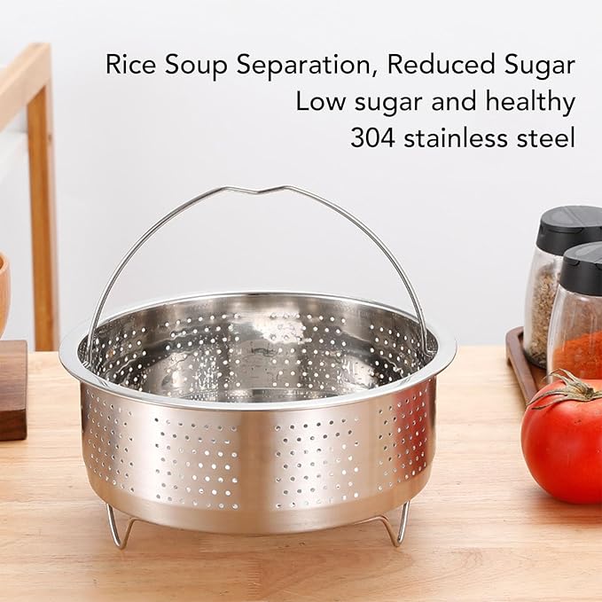 Steamer Basket for, Non Stick Vegetable Steamer Basket with Handle, Stainless Steel Steamer Basket Insert for Pots, Sugar Removal Rice Cooker Insert (17.5cm)