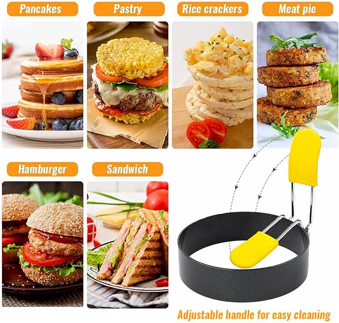 4 Inch Large Egg Rings for Frying Eggs, 2 Pack Stainless Steel Egg Cooking Rings Nonstick Round Egg Shaper Mold with Anti-scald Handle for English Muffins Pancake Cooking Griddle