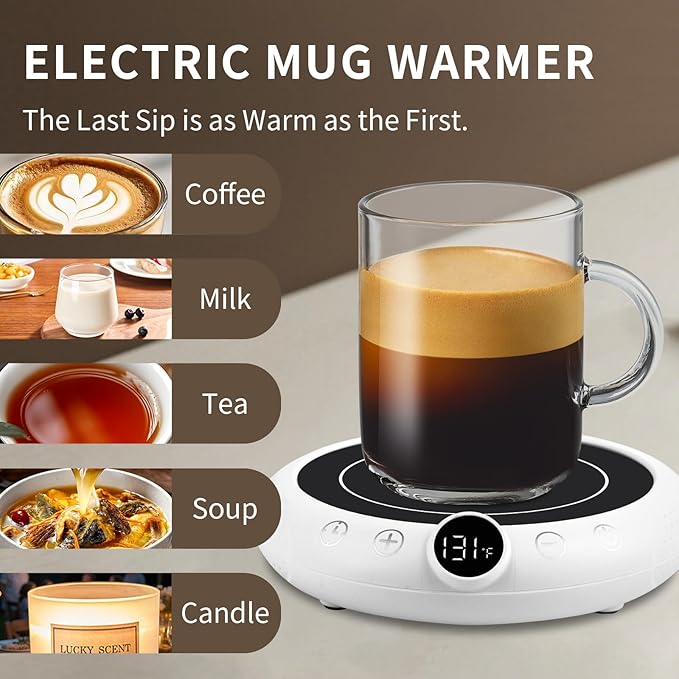 Coffee Mug Warmer, White Elephant Gifts for Adults, Electric Cup Warmer for Desk, Candle Warmer Plate 8-Temp Setting & 1-12H Timer, Stocking Stuffer for Women Men