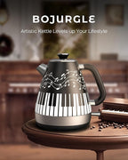 Artistic Electric Kettle with Hand-Applied Piano Keys and Music Note Stickers - 1.7L Stainless Steel Tea Kettle with LED Indicator, BPA-Free, 1200W Rapid Boil, Auto Shut-Off and Boil-Dry Protection