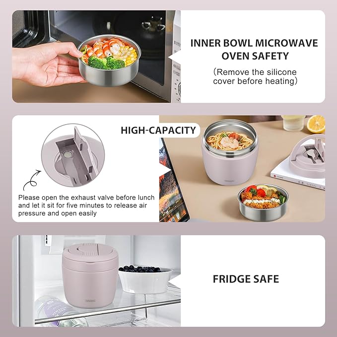 Thermo Food Jar for Hot Food Adults 32OZ Soup Thermo Lunch Containers Wide Mouth Vacuum Insulated Stainless Steel Leakproof Bento Box with Spoon (Purple)