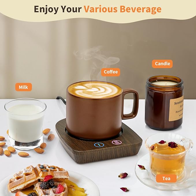 VOBAGA Coffee Mug Warmer & Mug Set, Coffee Cup Warmer with Auto Shut Off & 3 Temperature Settings for Desk Home Office, Coffee Warmer for Cocoa Milk Candles, Christmas Birthday Gifts for Women and Men