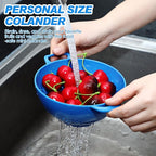Baderke 4 Pack Mini Colander for Kitchen Plastic Berry Strainer with Double Handles 7.5 x 6 x 3 Inch Small Colander Strainer for Fruits Vegetables Food(Green, Red, Blue, Lemon Yellow)