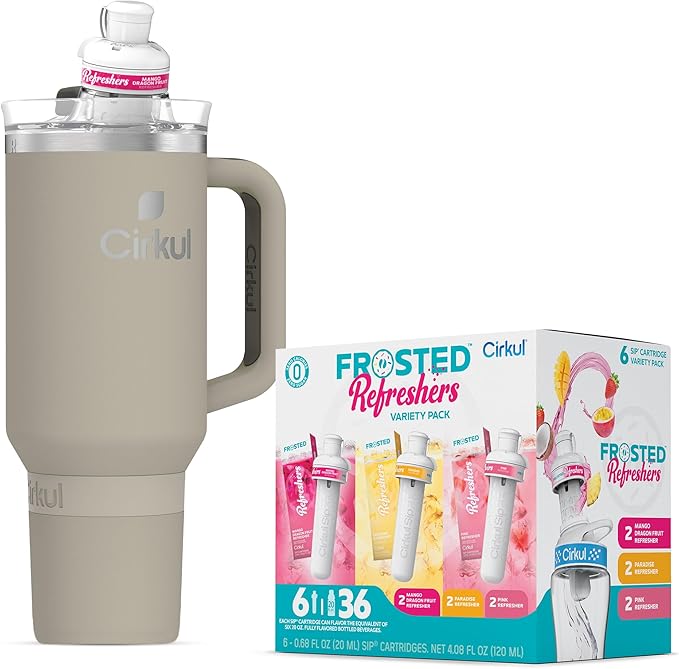Cirkul 40oz Stainless Steel Insulated Tumbler Bundle in Ranger- Includes Flavor Cartridge Drink Mix Variety Pack, Zero Calories, No Sugar