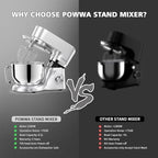 Stand Mixer, POWWA 7.5 Quart Electric Mixer, 6+1 Speed 660W Tilt-Head Kitchen Food Mixers with Whisk, Dough Hook, Mixing Beater & Splash Guard for Baking, Cake, Cookie (Silver-with Handle)