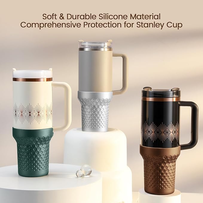 Metallic Glitter Boot for Stanley, Silicone Protector Sleeve Accessories for Stanley Quencher H2.0 FlowState Tumbler 40oz / Stanley Adventure Quencher Tumbler 40oz (Silver)