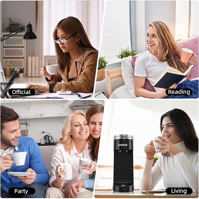CHULUX Slim Single Serve Coffee Maker for K Cup, Mini Travel One Cup Coffee Machine for Home, Desk, Kitchen and Bedroom, Fits Travel Mug, Black