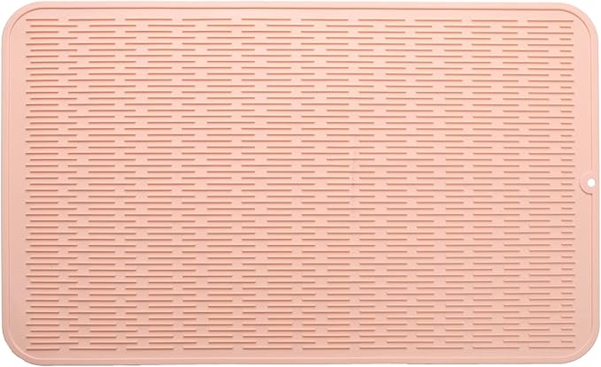Silicone Dish Drying Mat for Multiple Usage,Easy clean,Eco-friendly,Heat-resistant Silicone Mat for Kitchen Counter or Sink,Refrigerator or Drawer Liner Pink 3XL 28 inches x 18 inches
