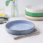 E-far Pasta Bowls Set of 4, 30oz Shallow Salad Bowls for Dinner Serving, 8.25" Stoneware Ceramic Bowl Plates for Noodle Soup, Microwave & Dishwasher Safe, Reactive Glaze, Assorted Colors